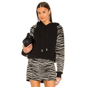 Retrofete Black Isa Crystal Jeweled Beaded Sleeve Hoodie Sweatshirt Large